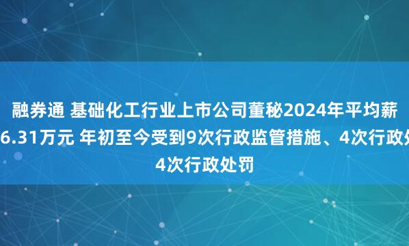融券通 基础化工行业上市公司董秘2024年平均薪酬66.31万元 年初至今受到9次行政监管措施、4次行政处罚