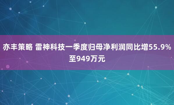 亦丰策略 雷神科技一季度归母净利润同比增55.9%至949万元