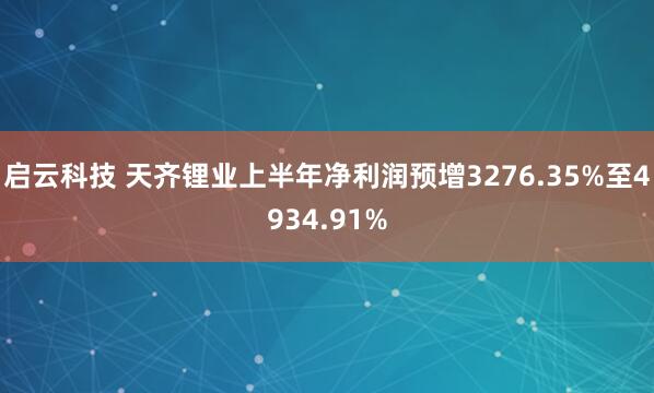 启云科技 天齐锂业上半年净利润预增3276.35%至4934.91%